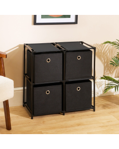 OHS Boston Storage with 4 Fabric Cubes - Black