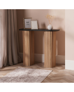 OHS Madison Ribbed Console Table - Light Wood/Black 
