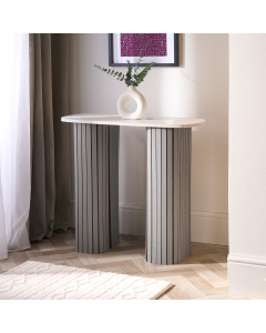 OHS Madison Marble Effect Ribbed Console Table - Grey/White