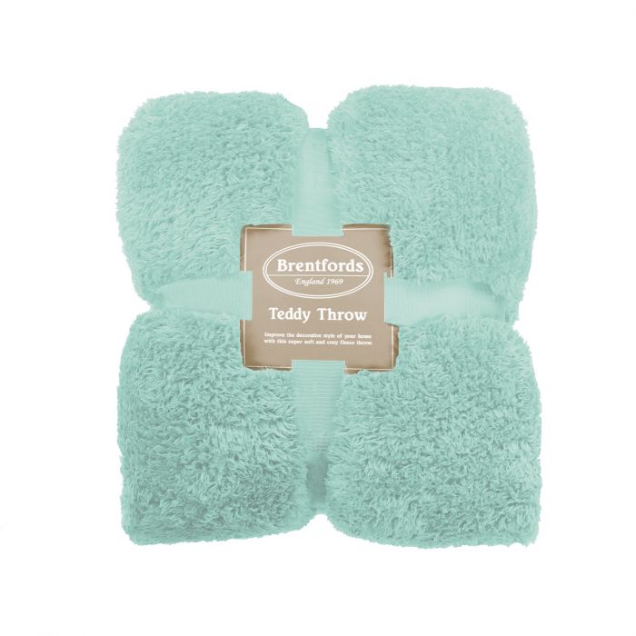 Brentfords Teddy Fleece Throw Over Blanket, Duck Egg Blue 100 x 150cm