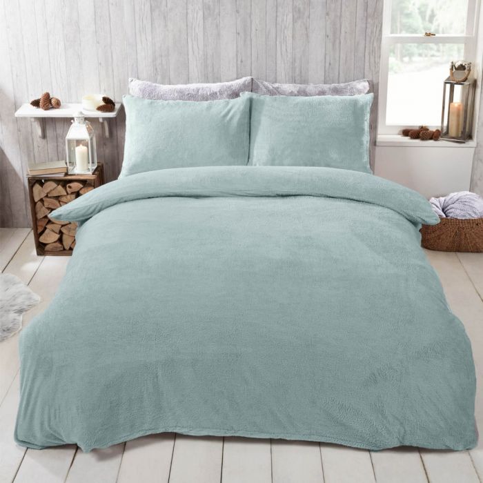 Brentfords Teddy Fleece Duvet Cover Set Duck Egg