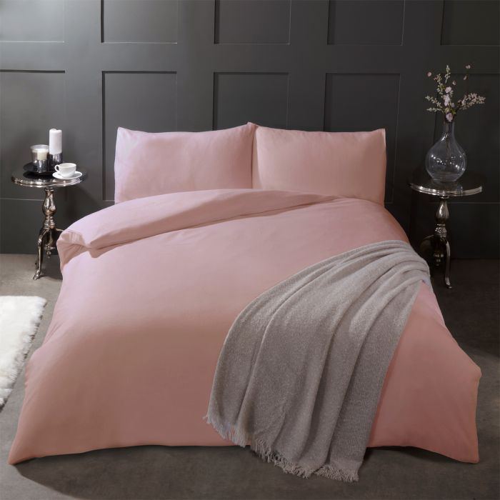 Highams Brushed Cotton Duvet Cover Set Blush Pink