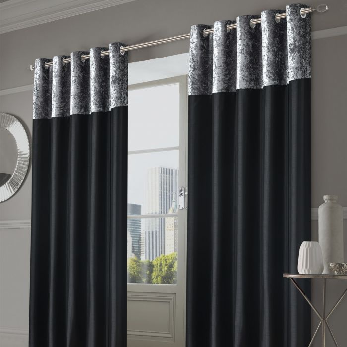 Sienna Home Manhattan Crushed Velvet Band Eyelet Curtains Black