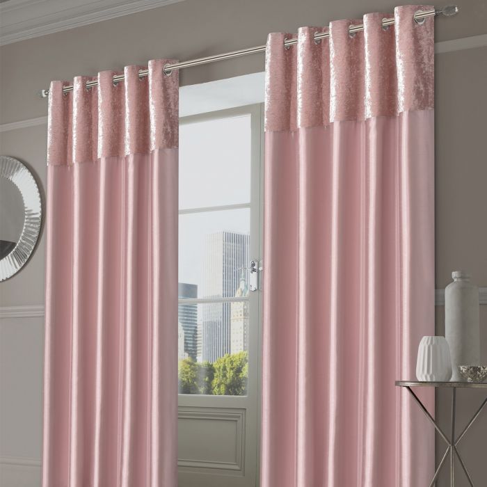 Sienna Home Manhattan Crushed Velvet Band Eyelet Curtains Blush