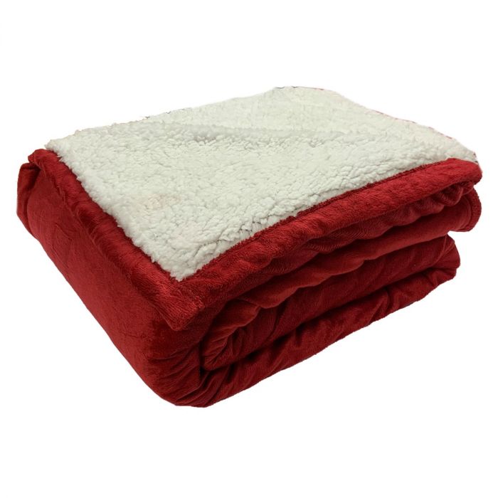Dreamscene Plain Sherpa Fleece Throw, Red 150 x 180cm