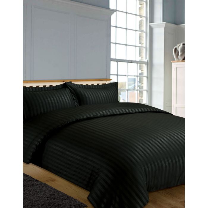 Brentfords Satin Stripe Duvet Cover Set Black