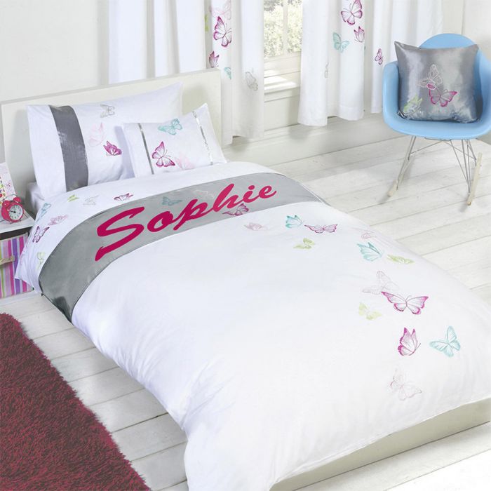 Clearance Butterfly Duvet Cover Pillowcase Set White Soft Pink