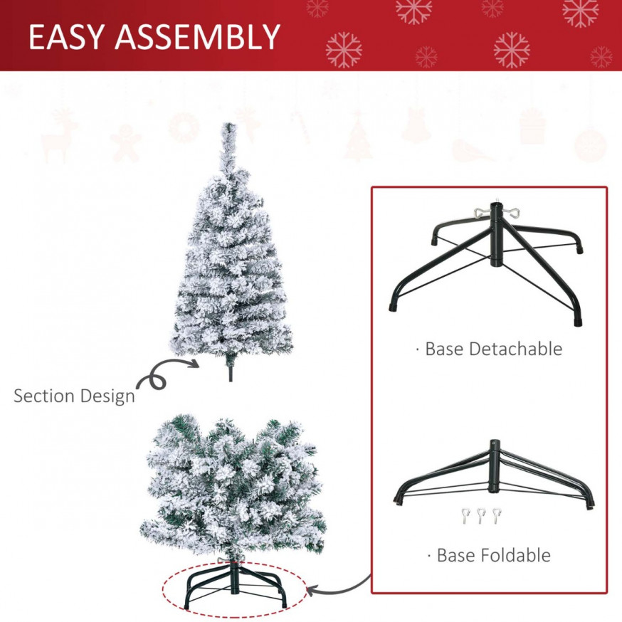OHS PreLit Artificial Snow Flocked Christmas Tree With Warm LED Lights