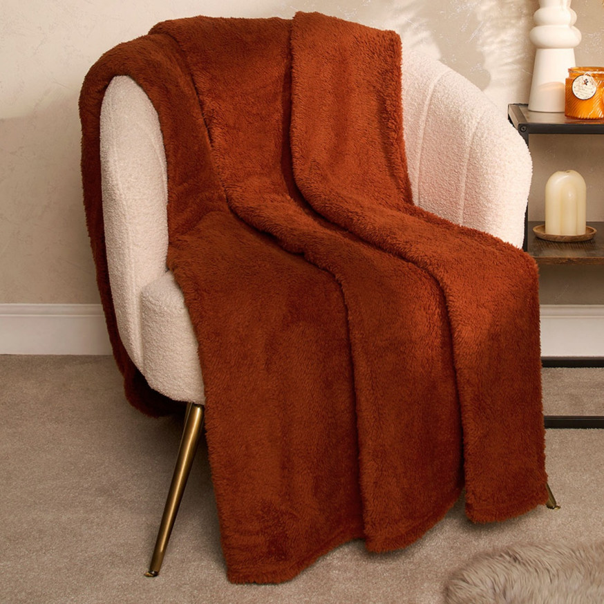 Brentfords Teddy Fleece Throw Burnt Orange
