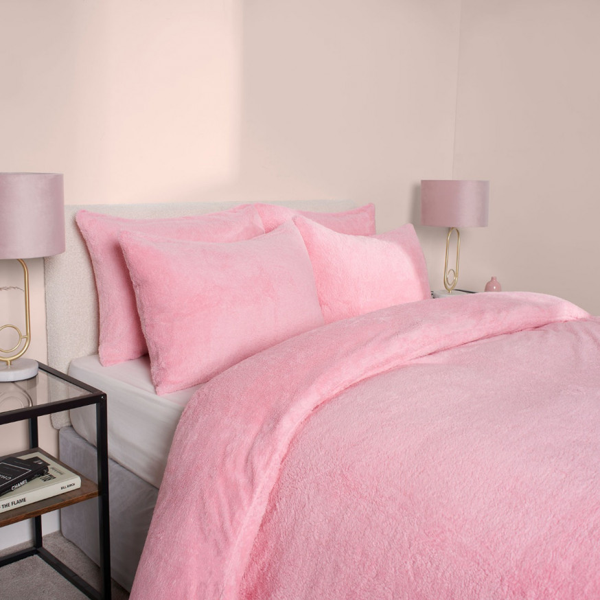 Brentfords Teddy Fleece Duvet Cover Set Pink