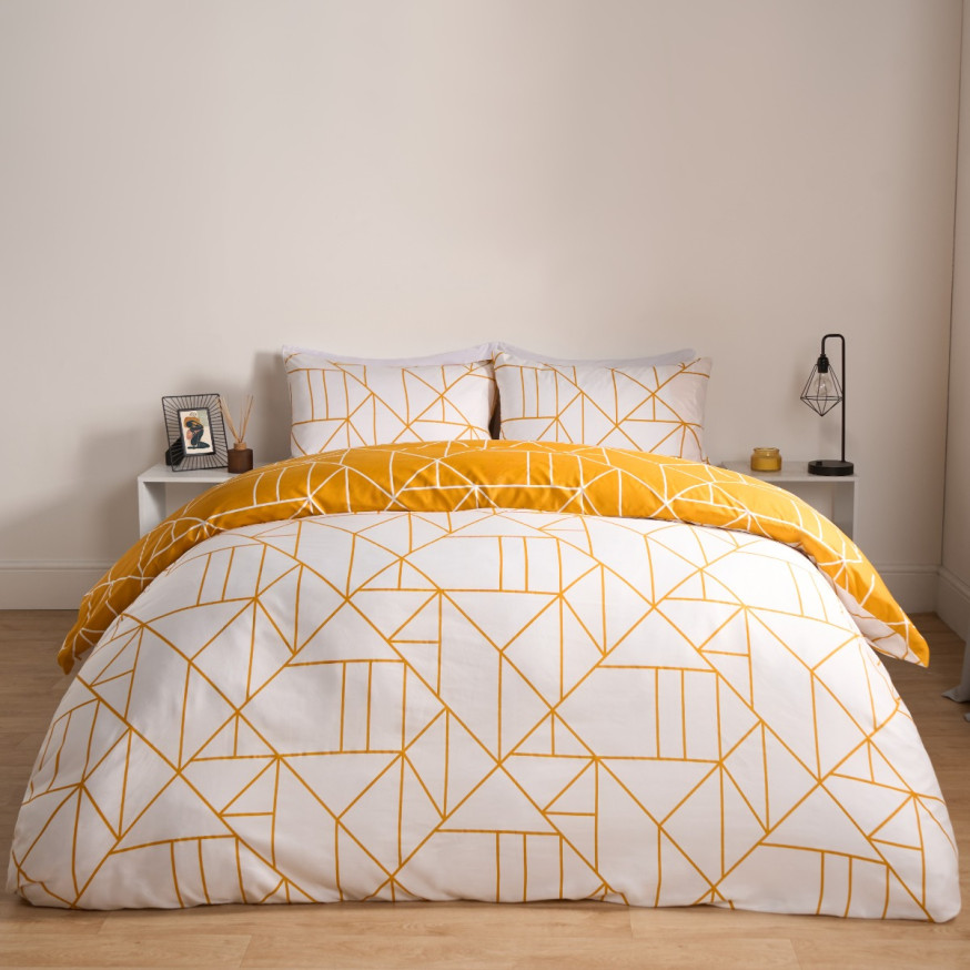 OHS Geometric Print Reversible Duvet Cover Set Ochre