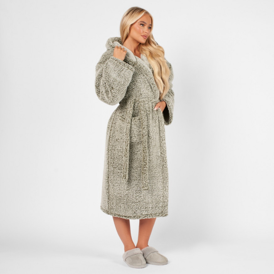 OHS Teddy Marl Dressing Gown - Forest Green