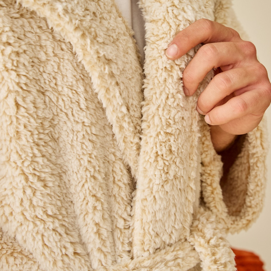OHS Teddy Marl Dressing Gown Floor Length, Adults - Beige