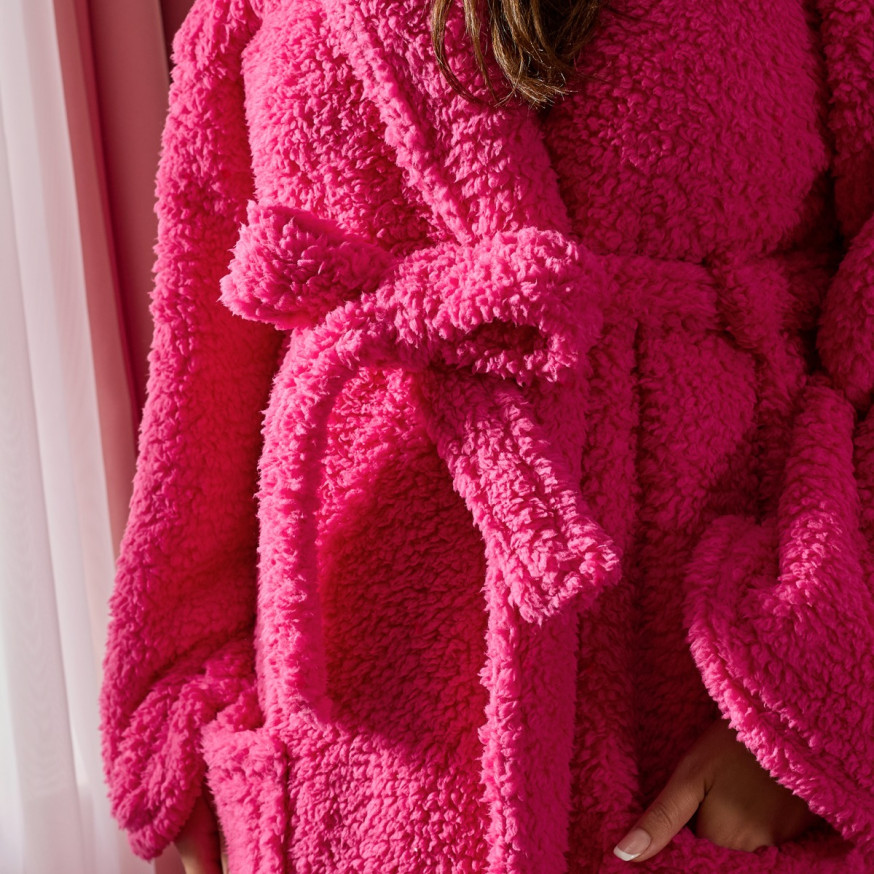 OHS Teddy Dressing Gown Floor Length, Adults - Hot Pink
