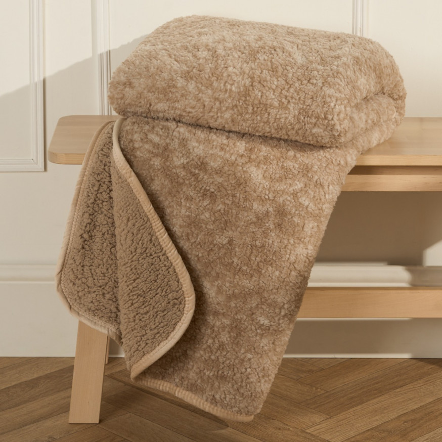 OHS Teddy Marl Binded Throw Natural