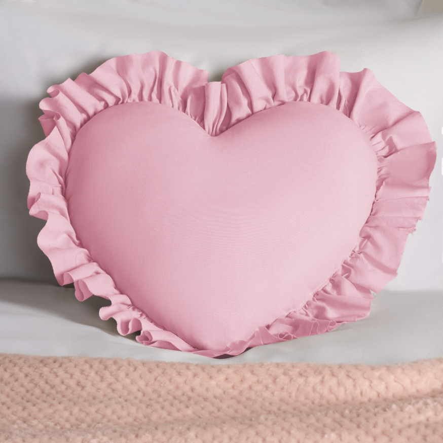 Kids Cotton Apron – Princess Pink With White Dots, Lace & Heart Shape Pocket, Frill Trim