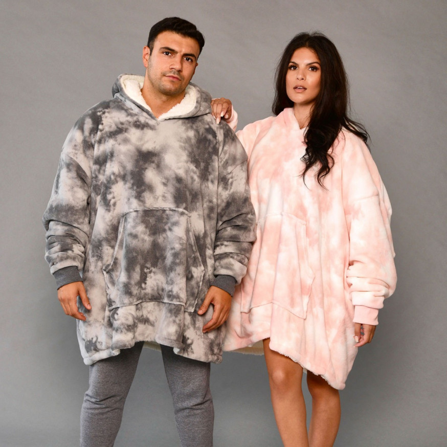 Dreamscene Tie Dye Hoodie Blanket Blush Pink