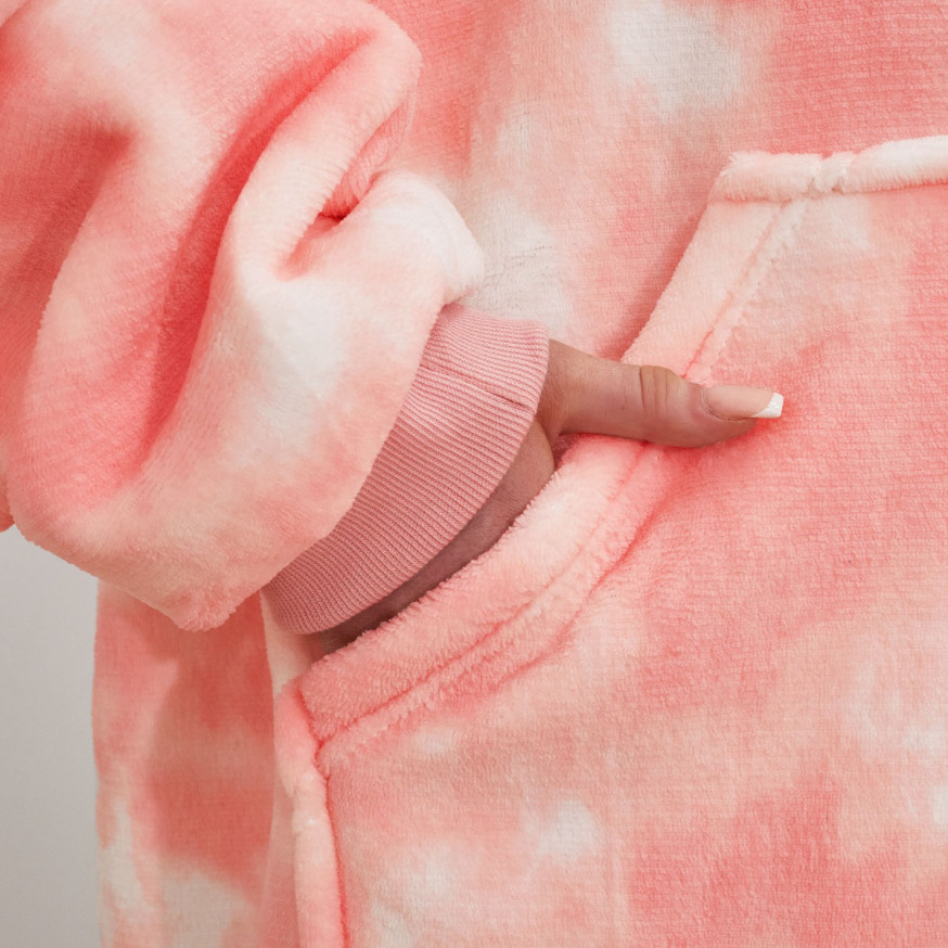 Dreamscene Extra Long Tie Dye Hoodie Blanket Blush Pink