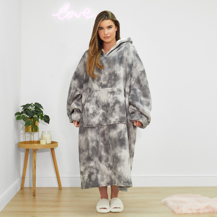 Dreamscene Extra Long Tie Dye Hoodie Blanket Blush Pink