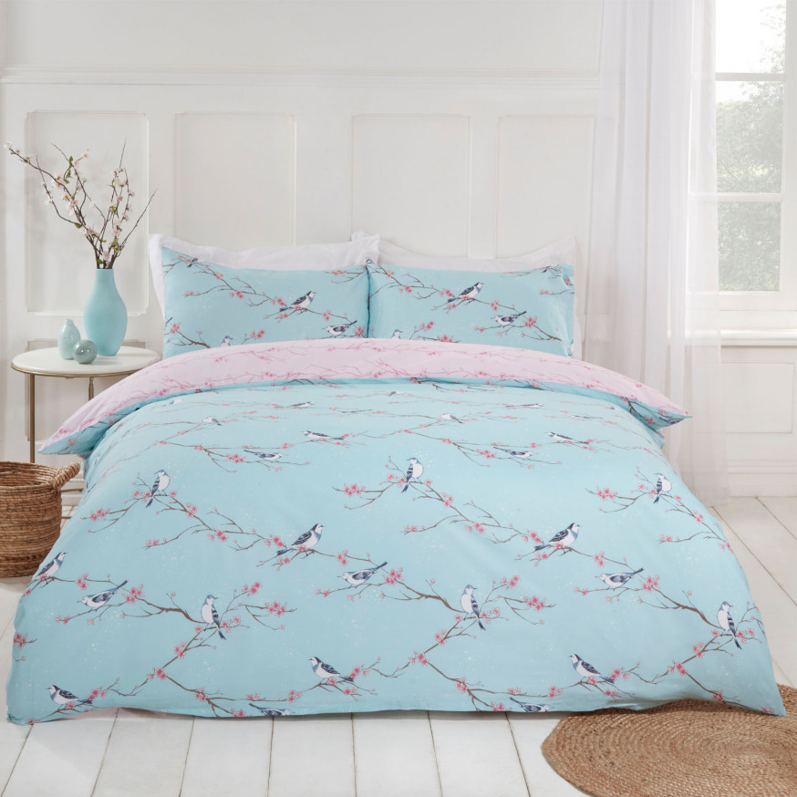 Dreamscene Blossom Bird Duvet Set Duck Egg