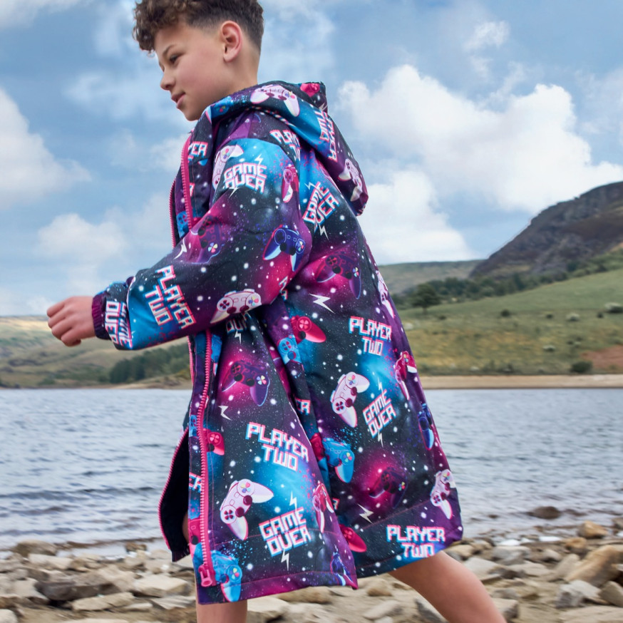 OHS Kids Water Resistant Gaming Print Sherpa Drying Robe - Purple