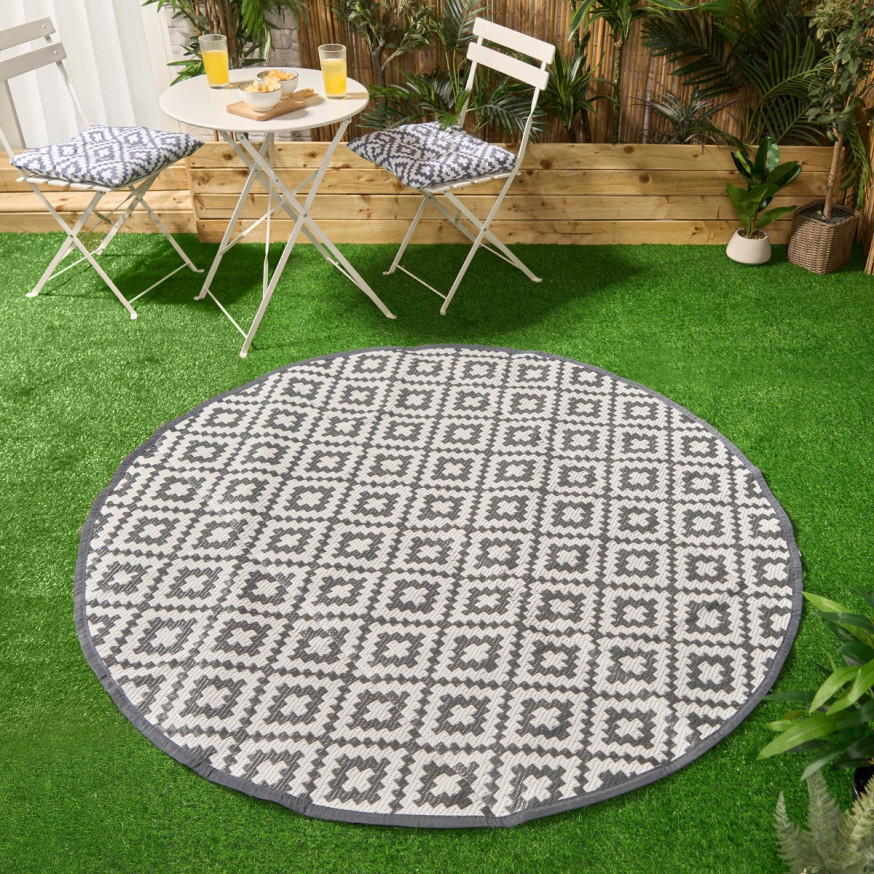 OHS Circle Outdoor Geo Rug, Grey - 170cm