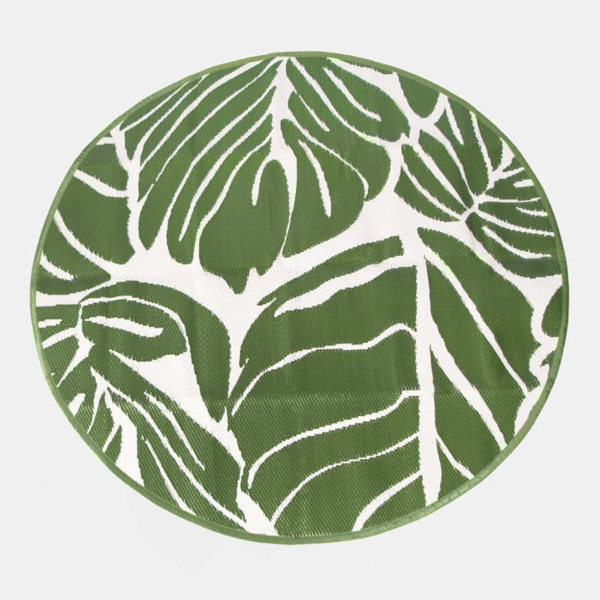 OHS Circle Tropical Print Outdoor Rug, Green/White - 170cm