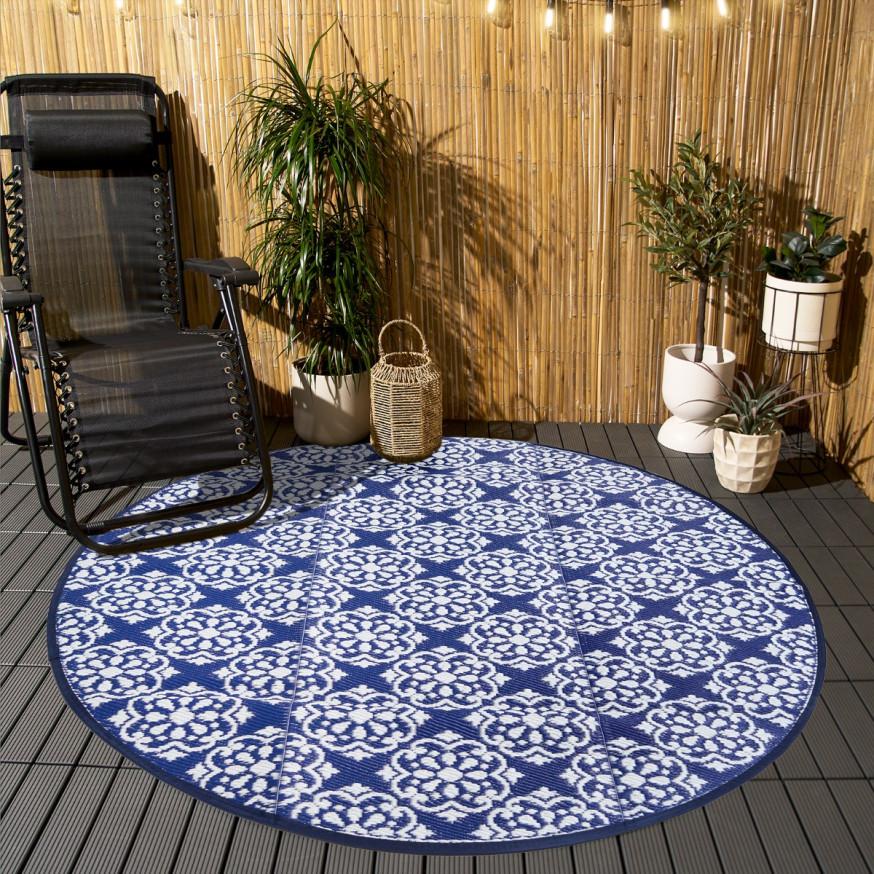 OHS Outdoor Circle Tile Print Rug, 170cm - Blue