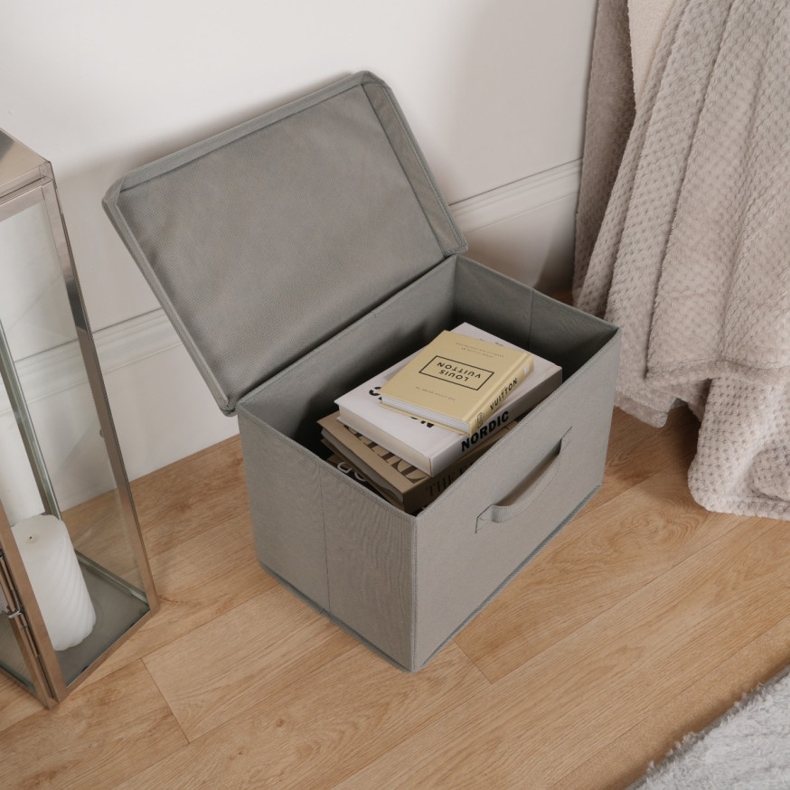 OHS Foldable Fabric Storage Box With Lid - Grey