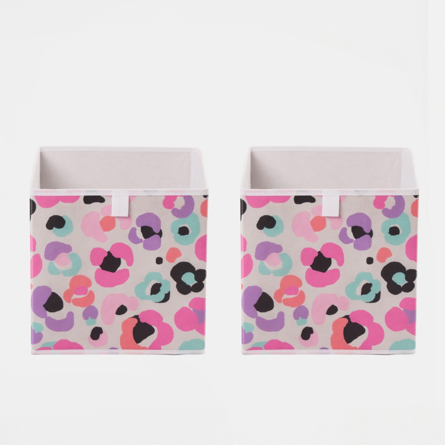 OHS Leopard Print Cube Storage Boxes, Multi - 2 Pack