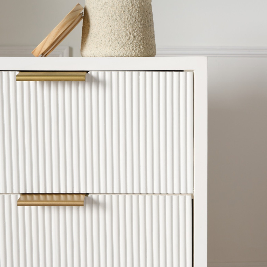 OHS Ribbed 3-Drawer Bedside Table - White