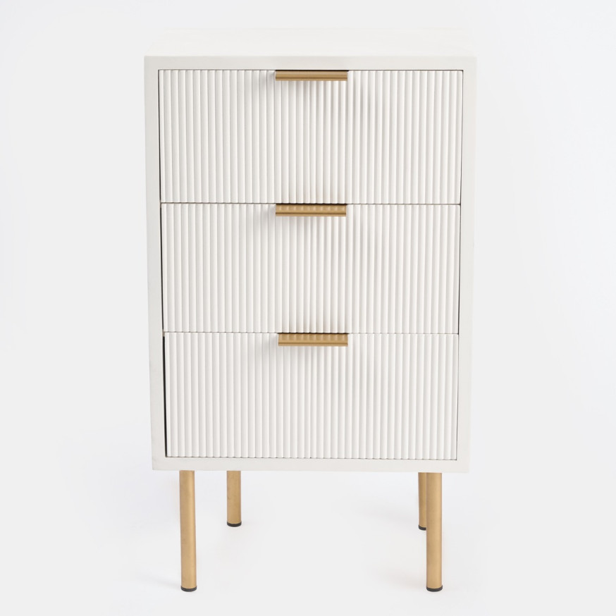 OHS Ribbed 3-Drawer Bedside Table - White