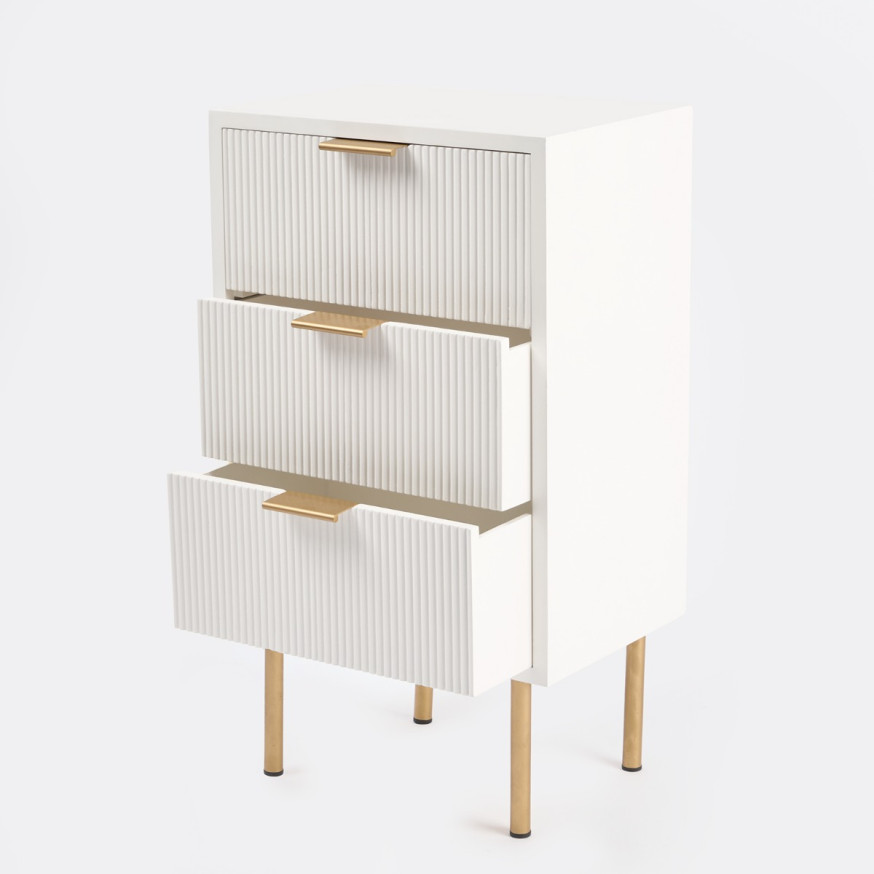 White Ribbed Rounded Bedside Table Perth OHS Ribbed 3-Drawer Bedside Table - White
