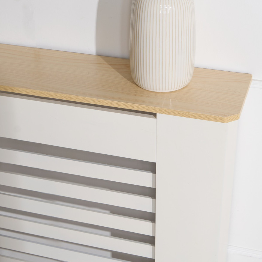 OHS Medium Wooden Radiator Cover with Oak Look Top - Cream