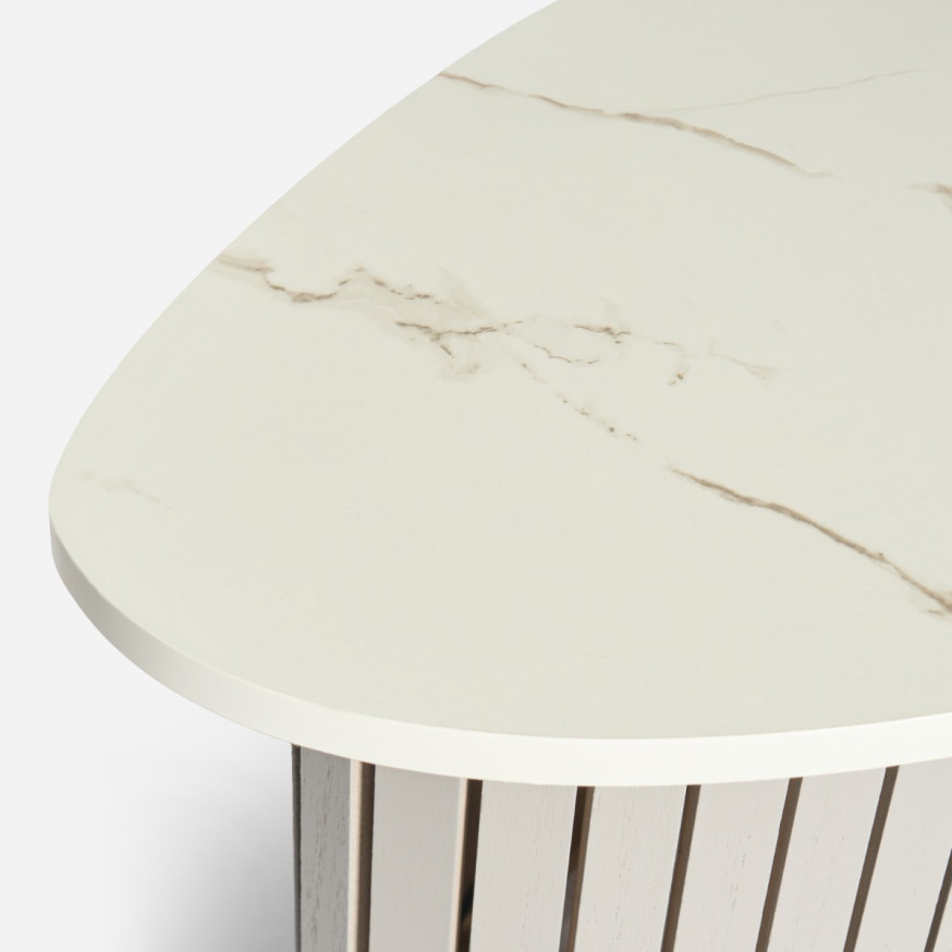 OHS Madison Marble Effect Ribbed Side Table - Grey/White