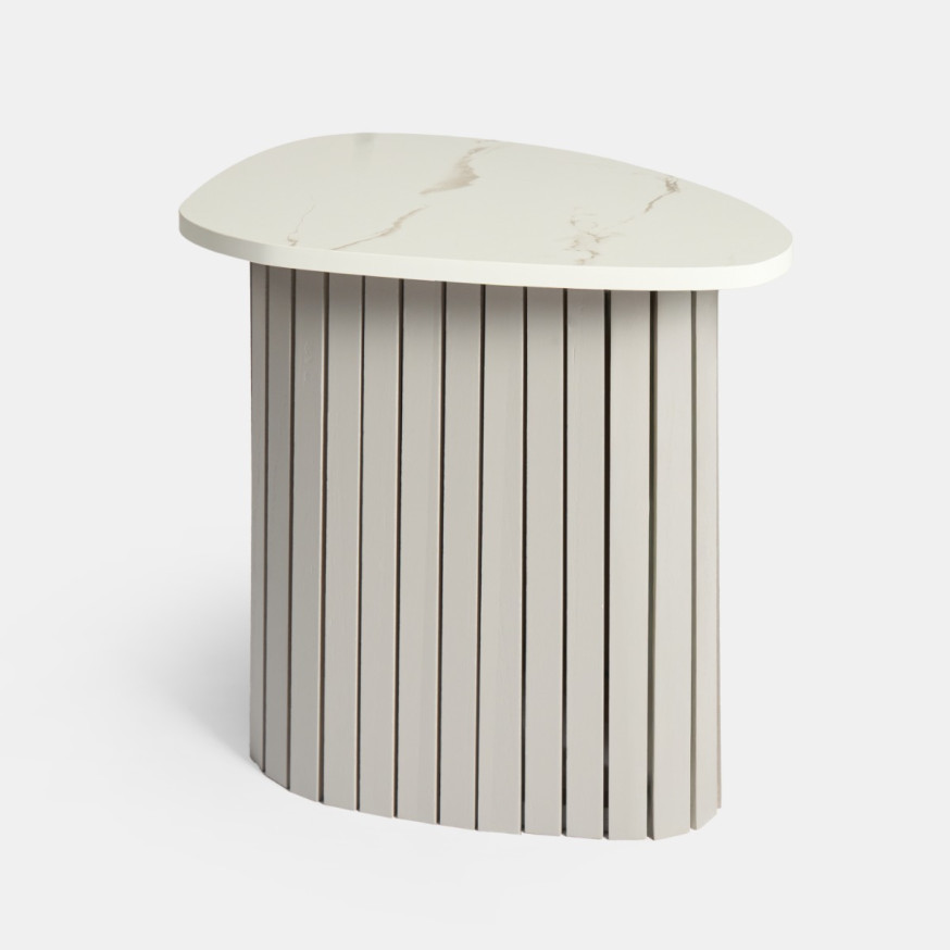Marble Ribbed Table OHS Madison Marble Effect Ribbed Side Table - Grey/White