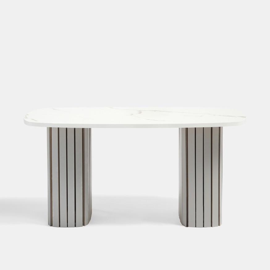 Marble Ribbed Table OHS Madison Marble Effect Ribbed Coffee Table - Grey/White