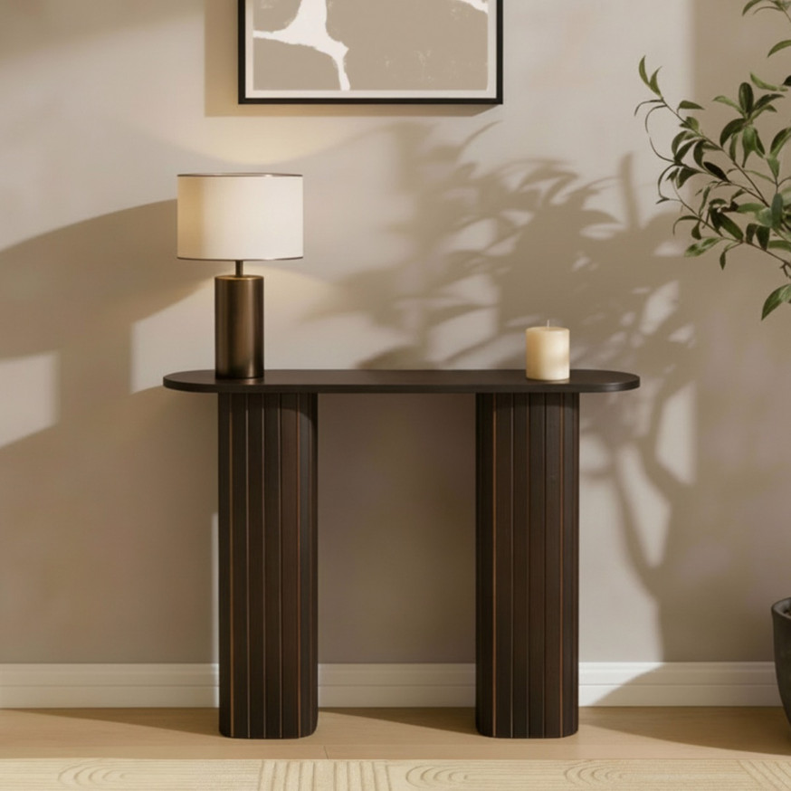 White Console Ribbed Base OHS Madison Ribbed Console Table - Dark Wood