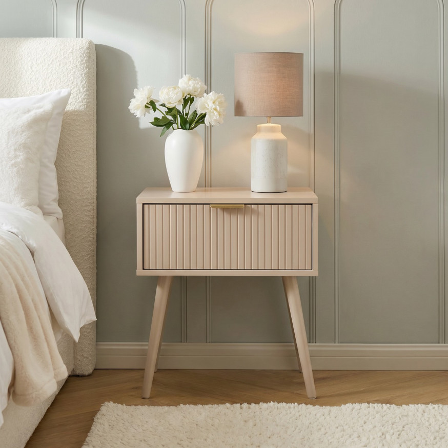 OHS Venice Ribbed Bedside Table - Natural