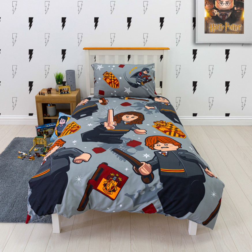 Harry Potter Lego, Gryffindor Duvet Set, Blue Single