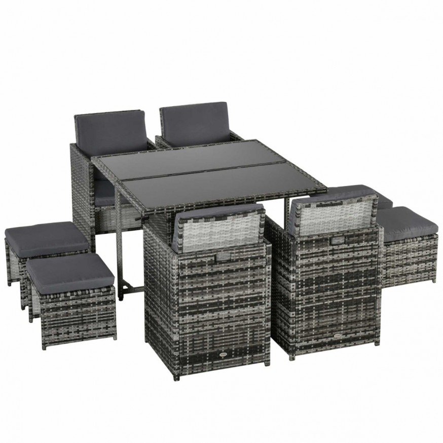Outsunny Rattan Garden Furniture Cube Set, 8 Seater Grey