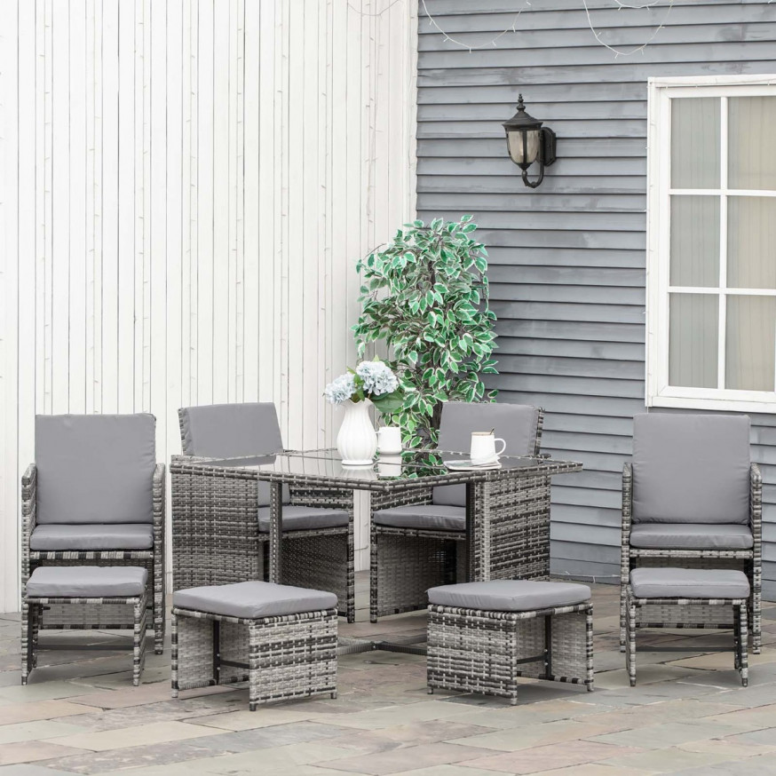 Outsunny Rattan Garden Furniture Cube Set, 8 Seater Grey