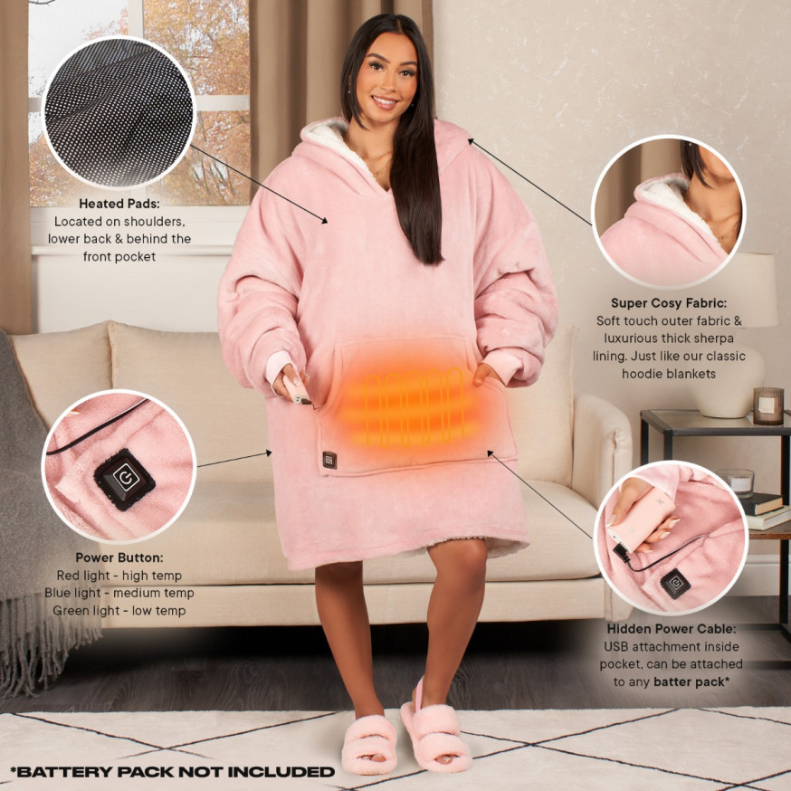 OHS Adults Electric Heated Oversized Hoodie Blanket Blush