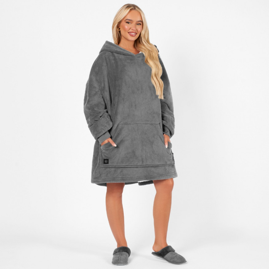 OHS Adults Electric Heated Oversized Hoodie Blanket Charcoal