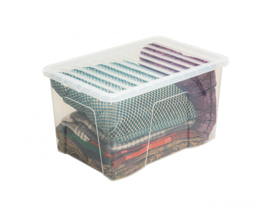 Wham Crystal Stackable Plastic Storage Box & Lid, Clear 60 Litre