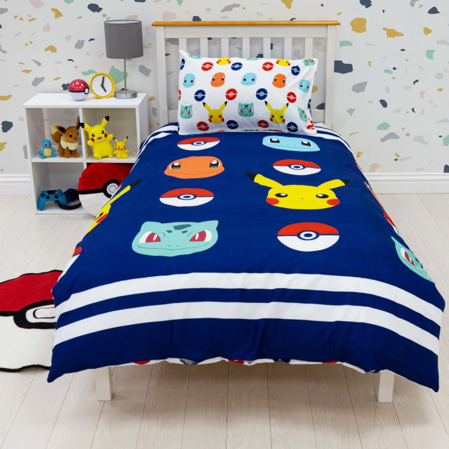 Pokemon Badges Duvet Set, Blue Single