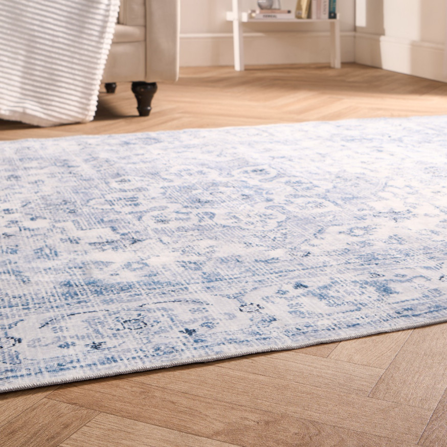 OHS Washable Vintage Printed Rug - Blue