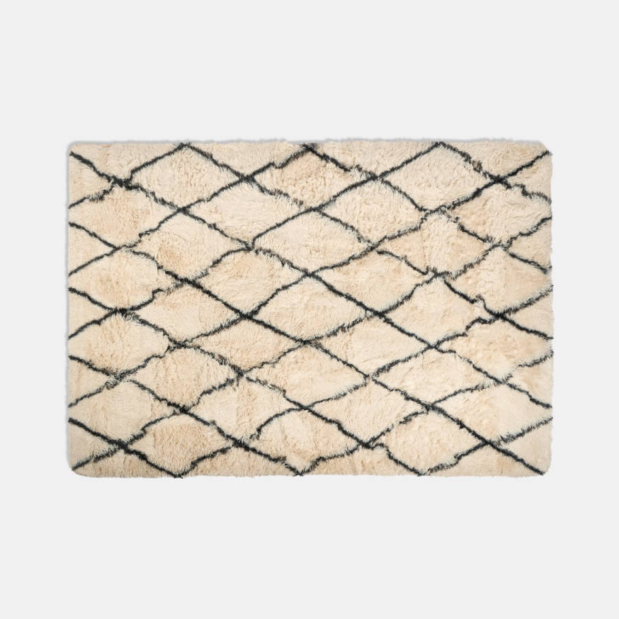 OHS Printed Fluffy Simple Geometric Rug - Monochrome