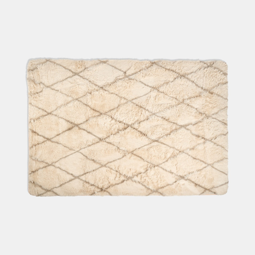 OHS Printed Fluffy Simple Geometric Rug - Natural