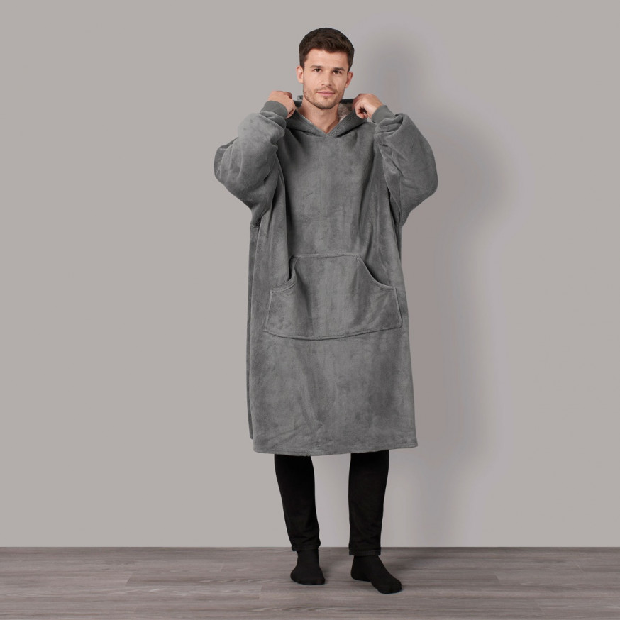 Sienna ExtraLong Sherpa Hoodie Blanket, Charcoal
